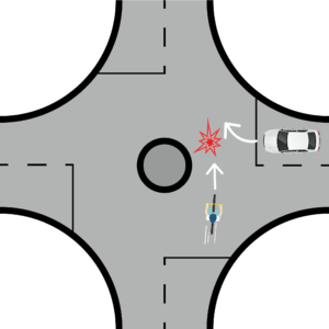 Car Enters a Roundabout with a Cyclist Already Inside