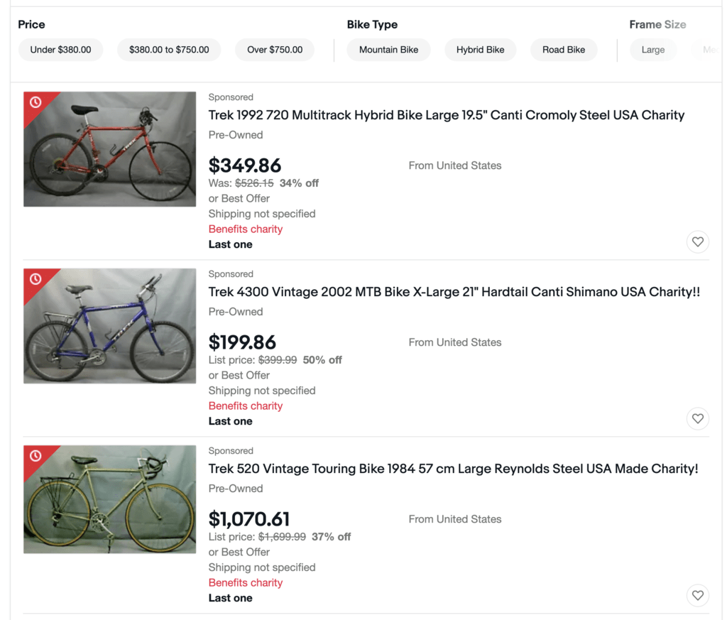 Bike Listing on eBay