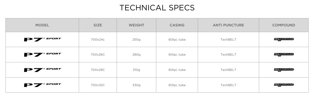 Pirelli P7 Sport Bike Tires Technical Specs