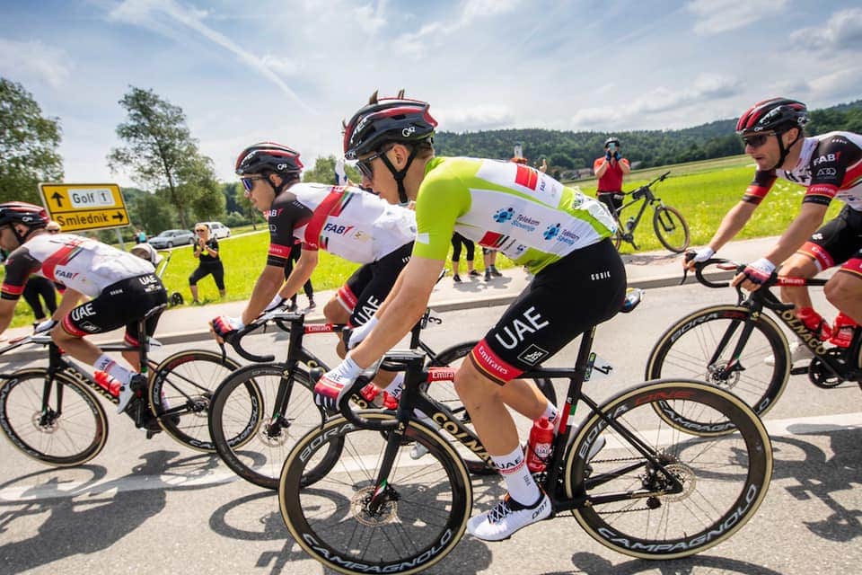 UAE Team Emirates Rider on Campagnolo Bora Ultra Wheels